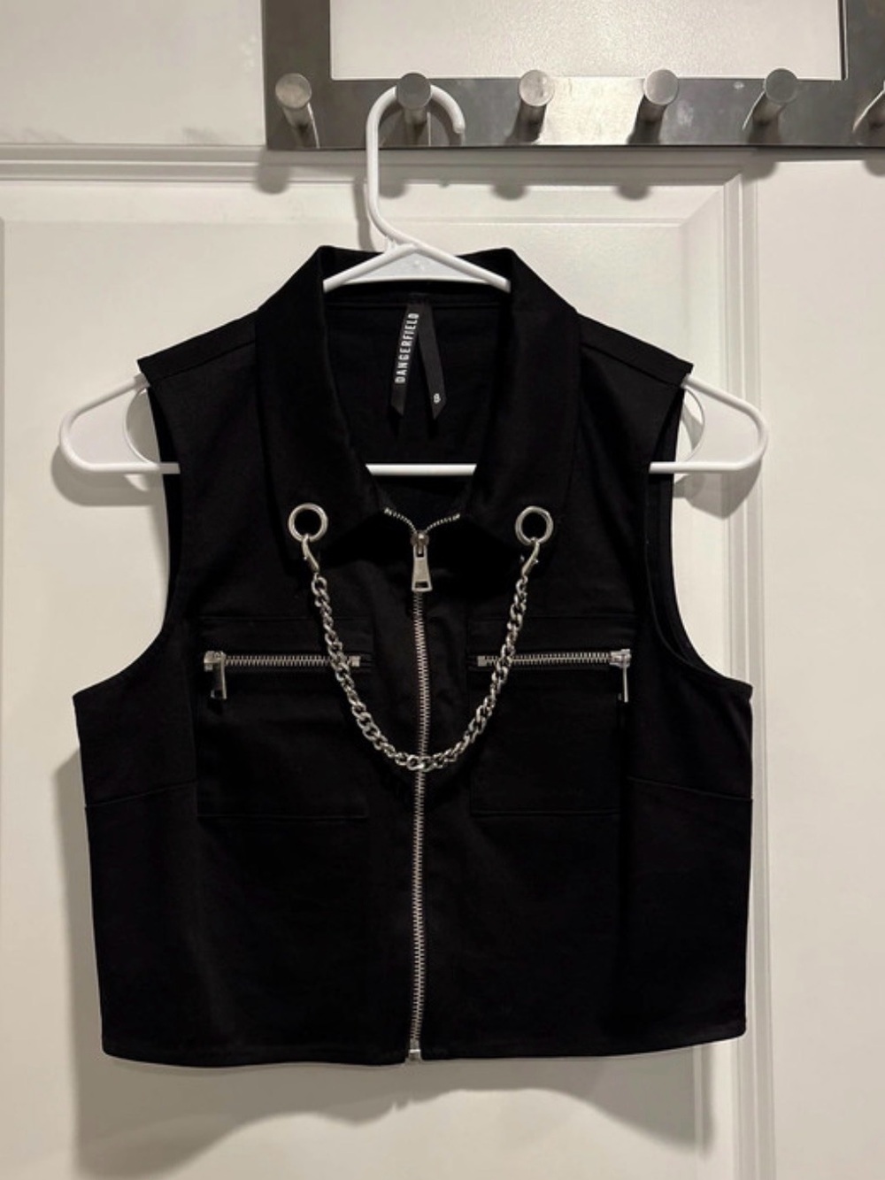 Dangerfield Black Sleeveless Zip Vest with Silver Chain